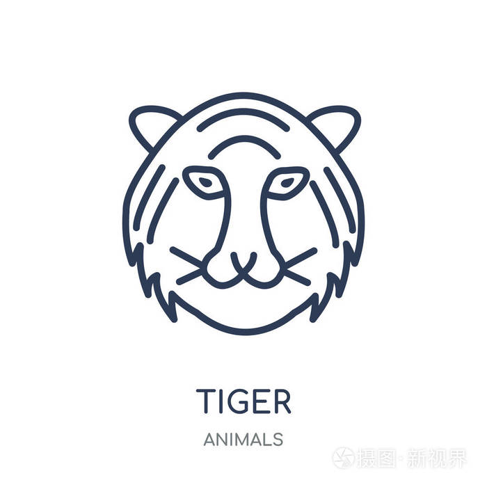 老虎线性符号设计从动物收藏.简单的大纲元素向量例证在白色背景