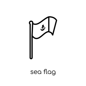 海旗图标。时尚现代平面线性向量海旗子图标在白色背景从细线航海收藏, 可编辑的概述冲程向量例证