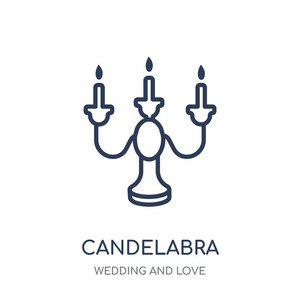 图标。candelabra 线性符号设计从婚礼和爱情收藏。简单的大纲元素向量例证在白色背景