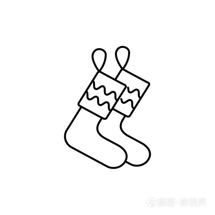 室内设计产品的线条图标.装饰节日袜子为家庭.白色背景上的独立对象