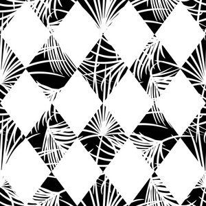 丑角的 rhombs 和棕榈叶无缝矢量模式