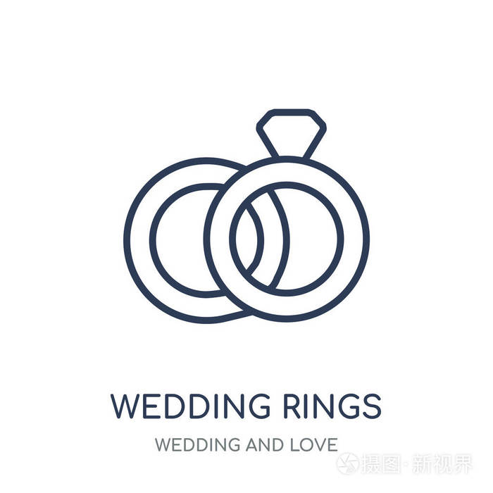 结婚戒指线性符号设计从婚礼和爱情收藏