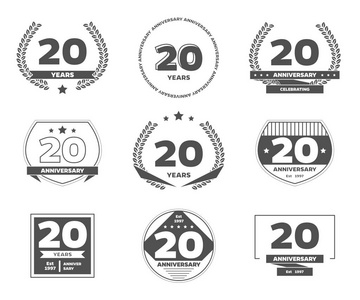 二十年周年庆典标识。20 周年标志集合