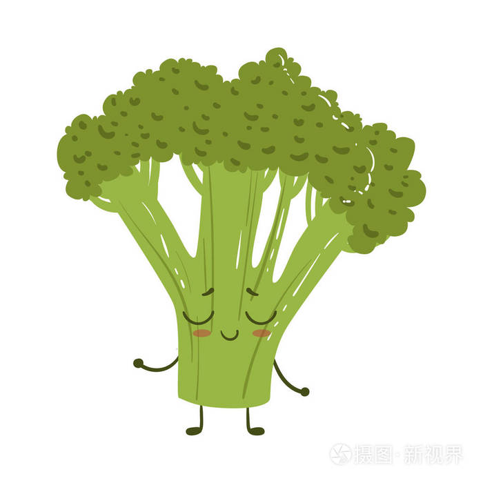 西兰花可爱动漫人性化微笑卡通蔬菜食品字符表情符号矢量图
