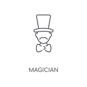 魔术师线性图标。魔术师概念笔画符号设计。薄的图形元素向量例证, 在白色背景上的轮廓样式, eps 10