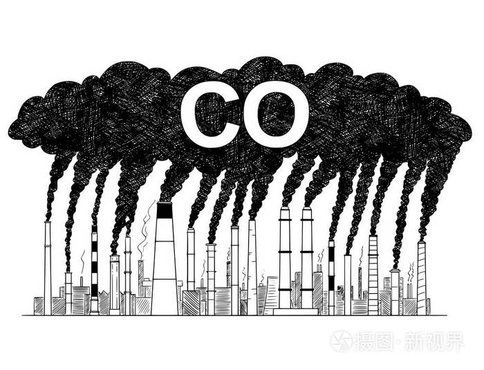 吸烟烟云的矢量艺术画图, 工业概念或工厂公司的空气污染