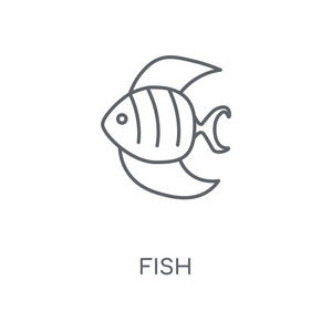 鱼线性图标。鱼的概念笔画符号设计。薄的图形元素向量例证, 在白色背景上的轮廓样式, eps 10