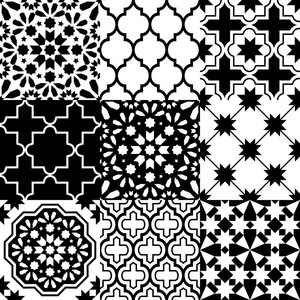 摩洛哥瓷砖设计 无缝的黑色图案集合