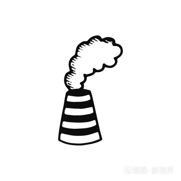 工厂烟囱和烟雾图标.独立的黑色对象