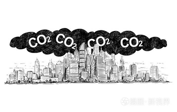 烟雾和二氧化碳空气污染覆盖的城市矢量艺术绘画图解