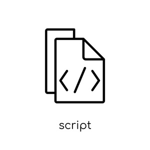 脚本 图标。时尚现代平面线性向量脚本图标在白色背景从细线编程汇集, 可编辑的概述笔画向量例证