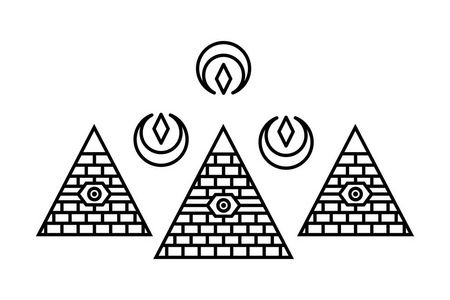 风格化的埃及金字塔。神秘的象征。知识之眼。所有看到眼睛金字塔的符号。新世界秩序. 共济会和精神宗教精神炼金术星教纹身艺