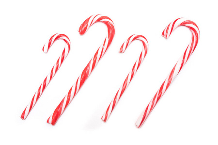 传统的圣诞糖果, 糖果糖果在白色的背景, 顶视图。复制空间
