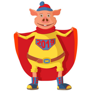中国新年的标志。强大的小猪超级 英雄