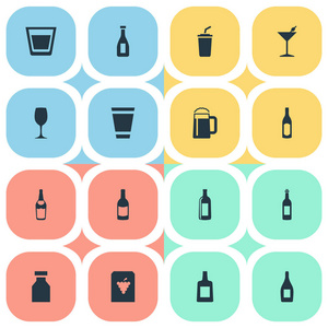 矢量图组的简单饮料图标。元素杯 酒 瓶子和其他同义词来杯白兰地，容器和酒精