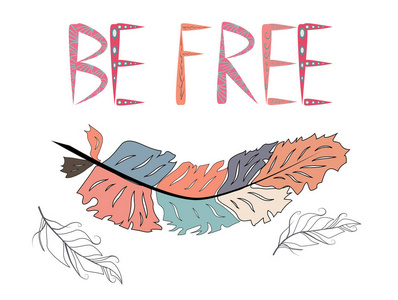 是自由的。博霍艺术版画与装饰羽毛的民族风格