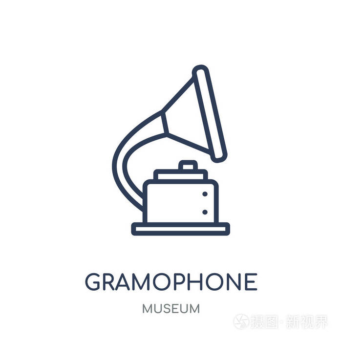 留声机图标从博物馆收藏的留声机线性符号设计简单的大纲元素向量例证