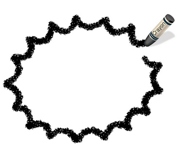 用黑色的蜡笔黑色，锯齿状的椭圆形消息帧插图画了