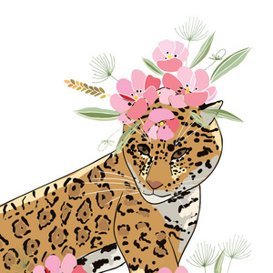 复古风格的插图与花和动物