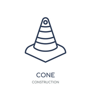 锥体图标。从建筑集合的 cone 线性符号设计。简单的大纲元素向量例证在白色背景