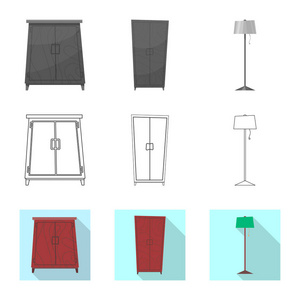 家具和公寓标志的矢量插图。收藏家具和家庭矢量图标股票
