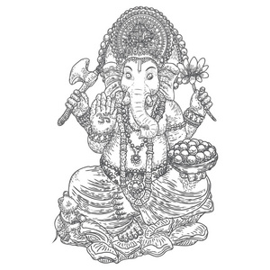 甘帕蒂酒店勋爵或甘尼萨。手绘。Vinayaka 大象或 Vinayaka Chavithi 是一个印度教节日, 庆祝甘尼萨的诞生