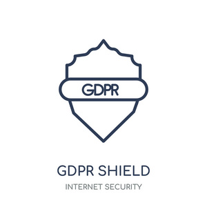 图标。从网络安全收集的 gdpr 盾线性符号设计。简单的大纲元素向量例证在白色背景