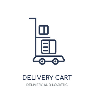 送货车 图标。从交付和物流收集的交付车线性符号设计