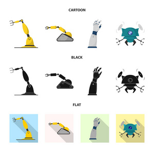 机器人和工厂图标的孤立对象。网络中机器人与空间股票符号的采集