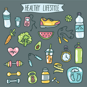 健康的生活方式平面图标集