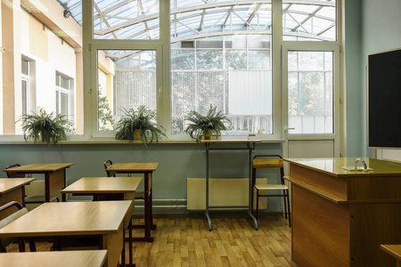 莫斯科, 俄国9月, 24, 2018 现代学校教室的内部在莫斯科 priver 学校