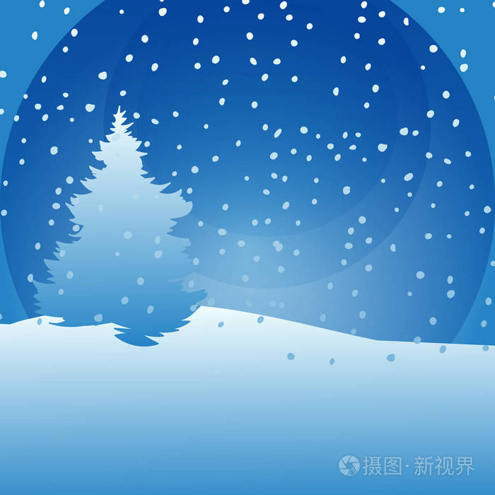 新年贺卡与杉木树和雪在蓝色背景.矢量插图元素