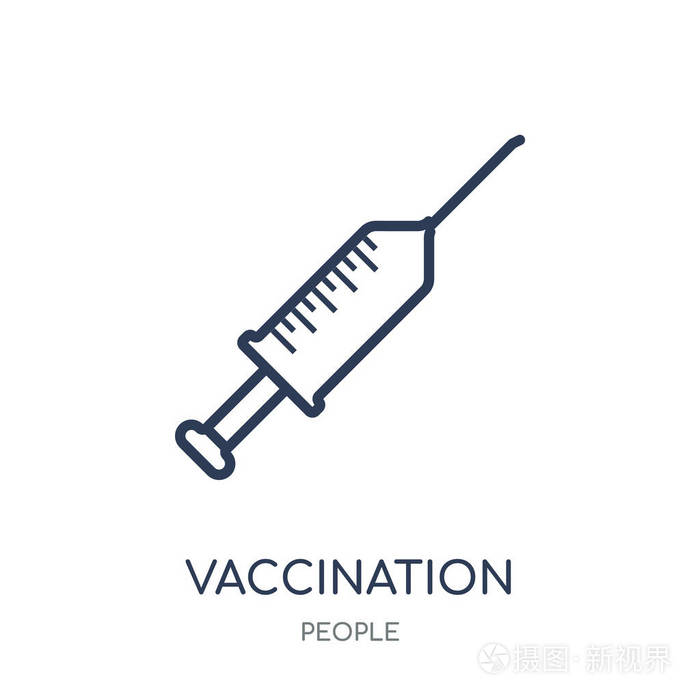 疫苗接种图标.从人们的集合中进行疫苗接种线性符号设计.