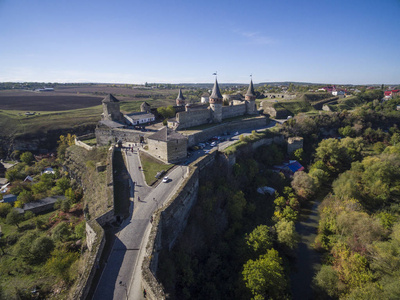 卡米亚 Podilski 城堡在乌克兰西部的空中拍摄