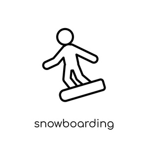 滑雪板图标。时尚现代平面线性向量滑雪板图标在白色背景上从细线体育收藏, 可编辑的轮廓笔划矢量例证