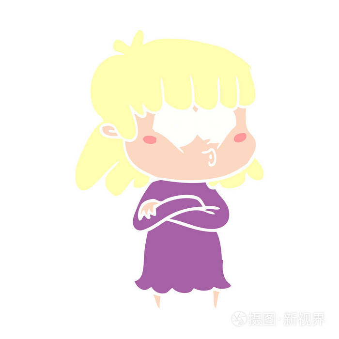 扁平颜色风格动画片吹口哨女孩