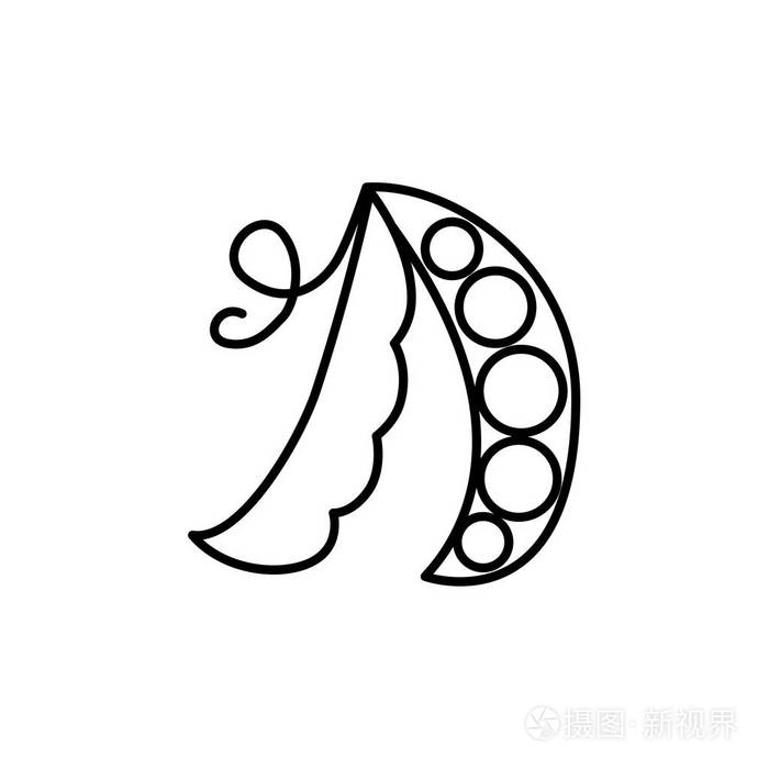 黑色和白色向量例证豌豆豆荚与种子.新鲜有机甜豌豆线图标.
