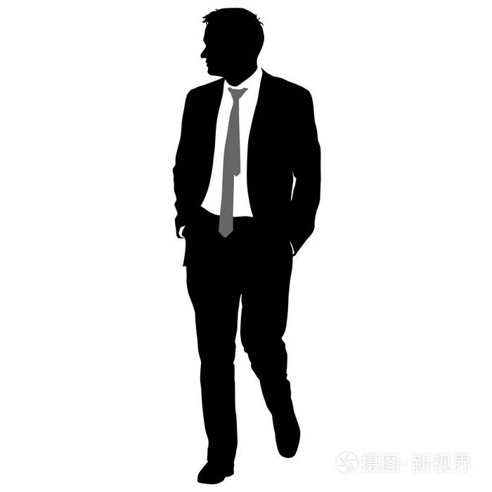剪影商人男子在西装与领带白色背景上.矢量图