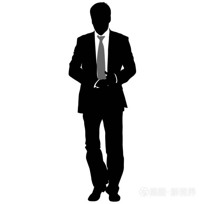 剪影商人男子在西装与领带白色背景上.矢量图