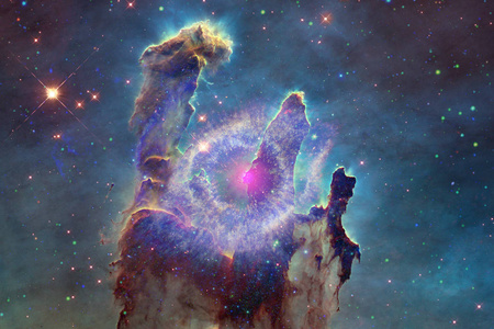 美丽的星云, 星场, 外太空中的星团。科幻小说艺术。美国宇航局提供的这张图片的元素
