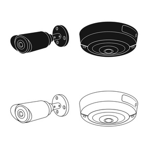 对闭路电视和摄像标志的矢量图解。中央电视台与系统股票符号的网络采集