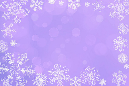 圣诞节抽象模糊冬季飘落的雪紫色薰衣草波克背景与独特的雪花。模糊美丽闪亮的灯光。圣诞节和新年假期背景。文本的空间