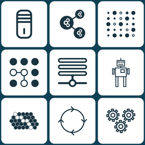 9 人工智能图标集。包括主机 可变体系结构 信息基地和其他符号。漂亮的设计元素