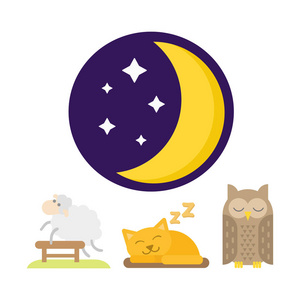 睡眠动物图标矢量图礼品玩具睡觉猫头鹰猫套