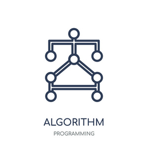 算法 图标。算法线性符号设计从编程集合。简单的大纲元素向量例证在白色背景