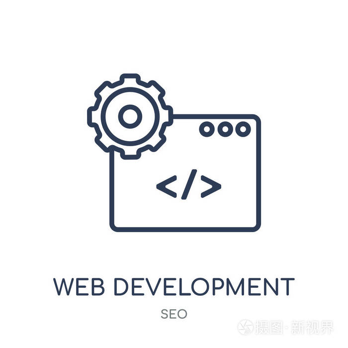 web 开发图标.网页开发线性符号设计从 seo 集合.