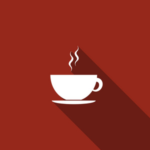 咖啡杯平面图标，带长长的阴影。茶杯