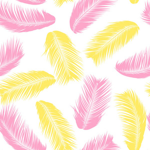 热带棕榈树叶子。矢量无缝模式。简单的剪影椰子叶子剪影。夏季花卉背景。异国情调的棕榈树壁纸, 用于纺织, 布料, 布料设计, 印刷