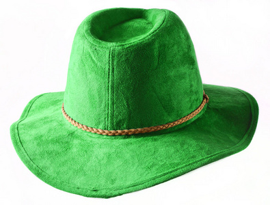 时尚的女性绿色感觉帽子查出在白色背景。秋天春天帽子