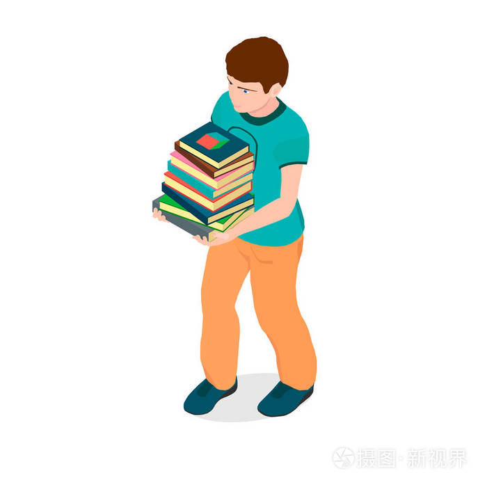 一个手里拿着书的男孩.男孩正准备重返学校 掌握在课本手中